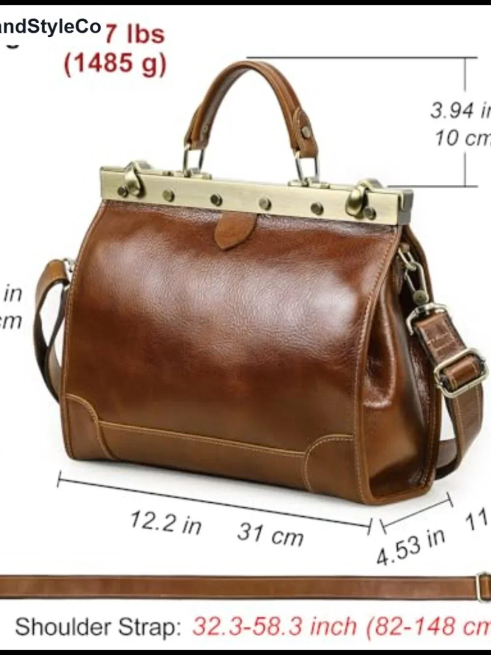Full Grain Leather Doctor Bag Top Handle Handbag Vintage Satchel